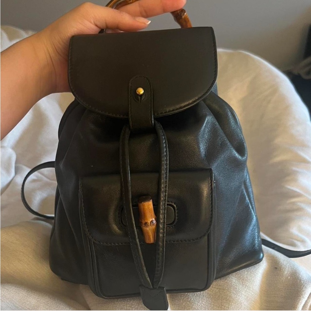 Gucci Black Leather Backpack with Bamboo Accents - Picture 2 of 5